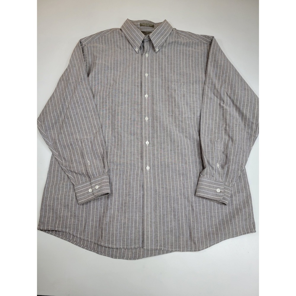 Claybrooke Wrinkle Free Button Front Shirt Men's XL Gray White Pinstripe Cotton